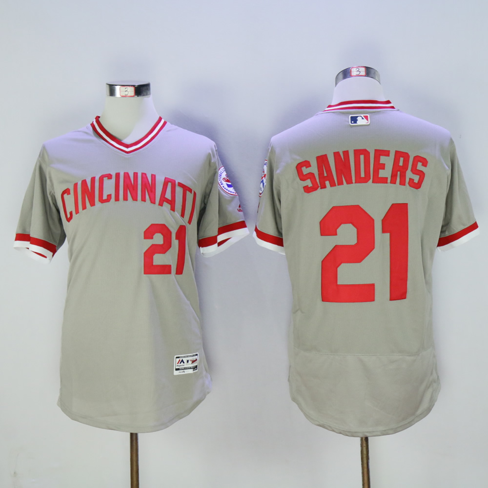 Men MLB Cincinnati Reds #21 Sanders grey throwback 1976 jerseys->cincinnati reds->MLB Jersey